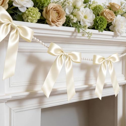 2 Strings White Bow Garland Banner, Pre-Strung Sat