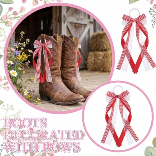 4 Pcs Red and White Boot Bow for Cowgirl - Image 3