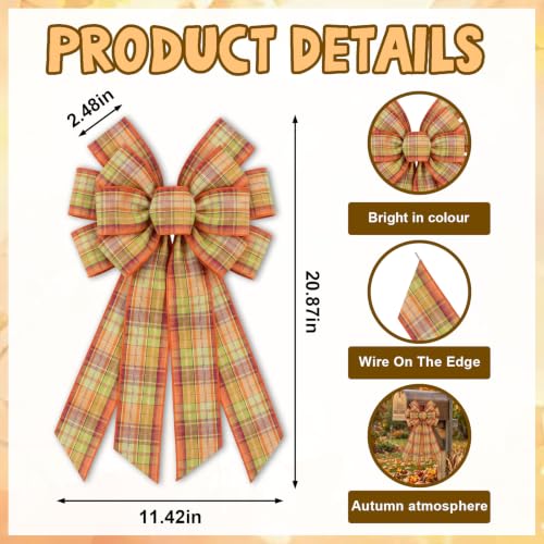 2 Pack Fall Plaid Wreath Bows 12.99x8.46 - Image 2