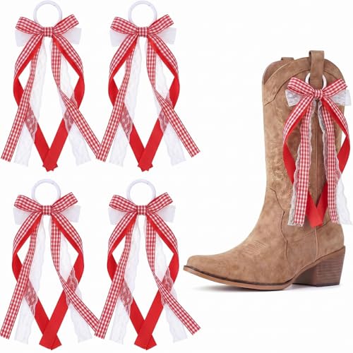 4 Pcs Red and White Boot Bow for Cowgirl Boots Lac