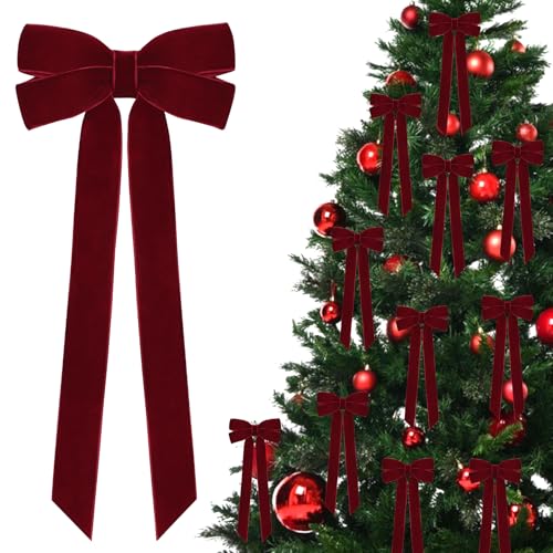 12Pcs Burgundy Velvet Ribbon Bows Christmas Tree D