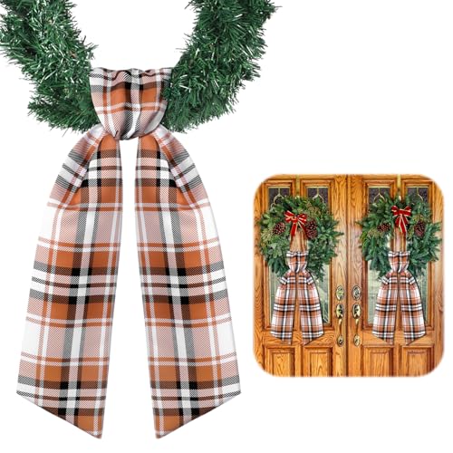 VitalCozy 2 Pcs Fall Wreath Sash, Plaid Bow for Do
