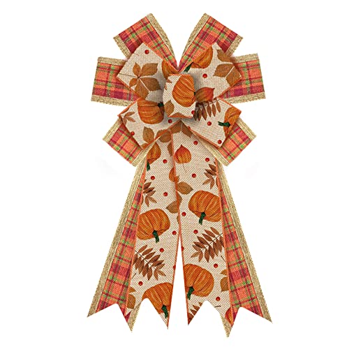 Large Fall Wreath Bows - Thanksgiving Plaid Burlap