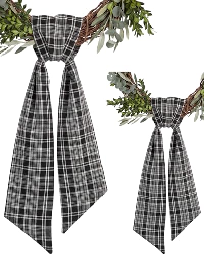 Black and White Plaid Wreath Sash 2 Pack for Front