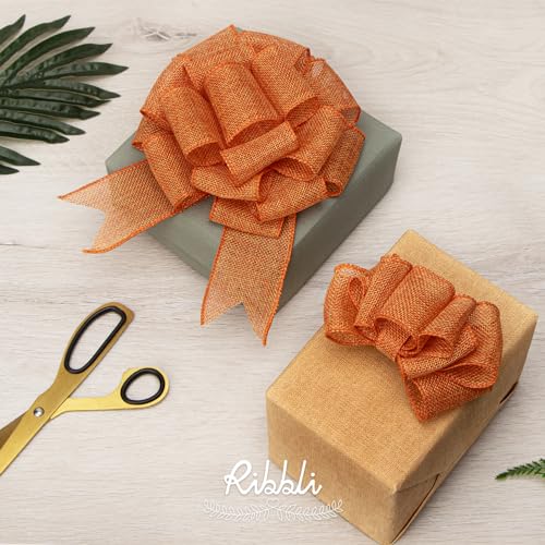 Ribbli Orange Wired Ribbon,Orange Burlap - Image 2