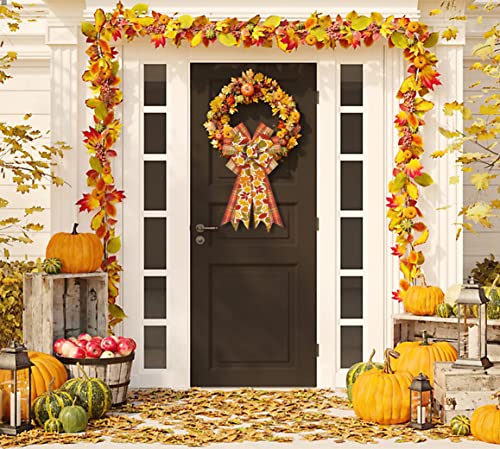 Large Fall Bow for Wreath, Burlap Orange - Image 3