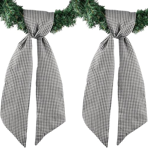 YKW 2 Pack Black White Gingham Wreath Sash Front D