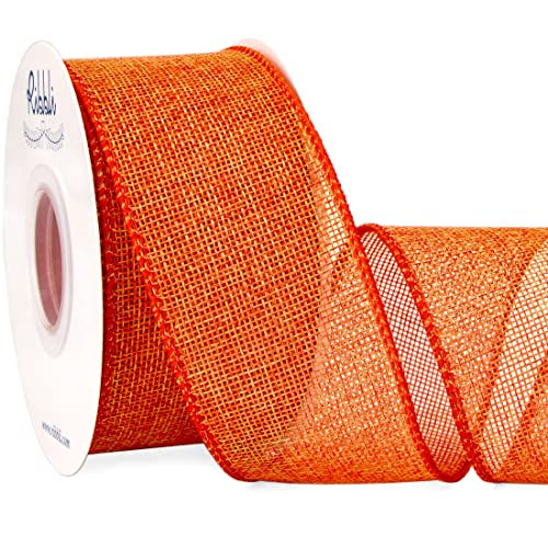 Ribbli Orange Wired Ribbon,Orange Burlap Ribbon 2 