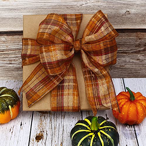 Ribbli Fall Burlap Wired Ribbon with Gol - Image 2
