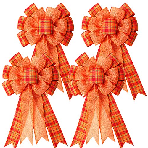 4 Pcs Large Thanksgiving Buffalo Plaid Wreath Bows