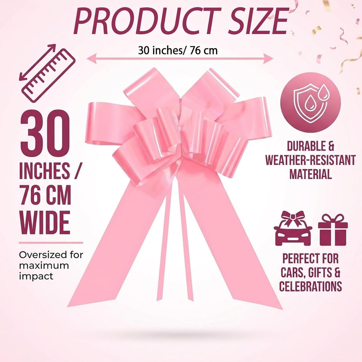 30 Inch Solid Color Car Bow, Large PP Ri - Image 8