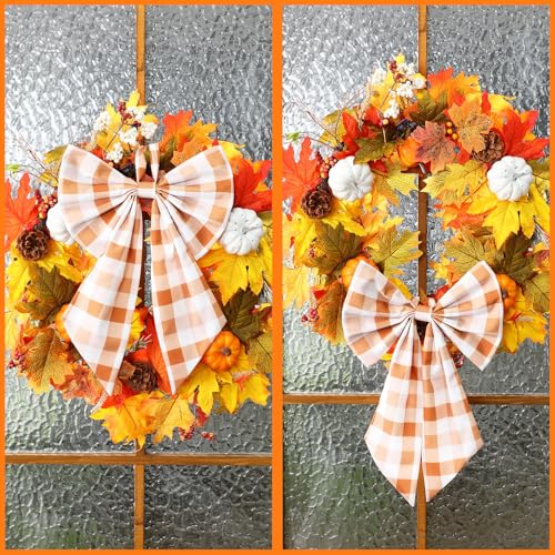 Suncalla 2 Pcs Orange Fall Plaid Wreath  - Image 4