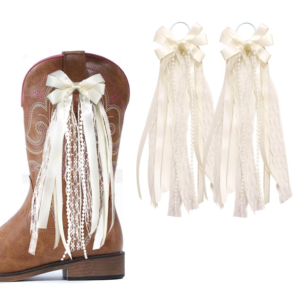 White Ribbon Bow Martin Boot Bows, White - Image 6