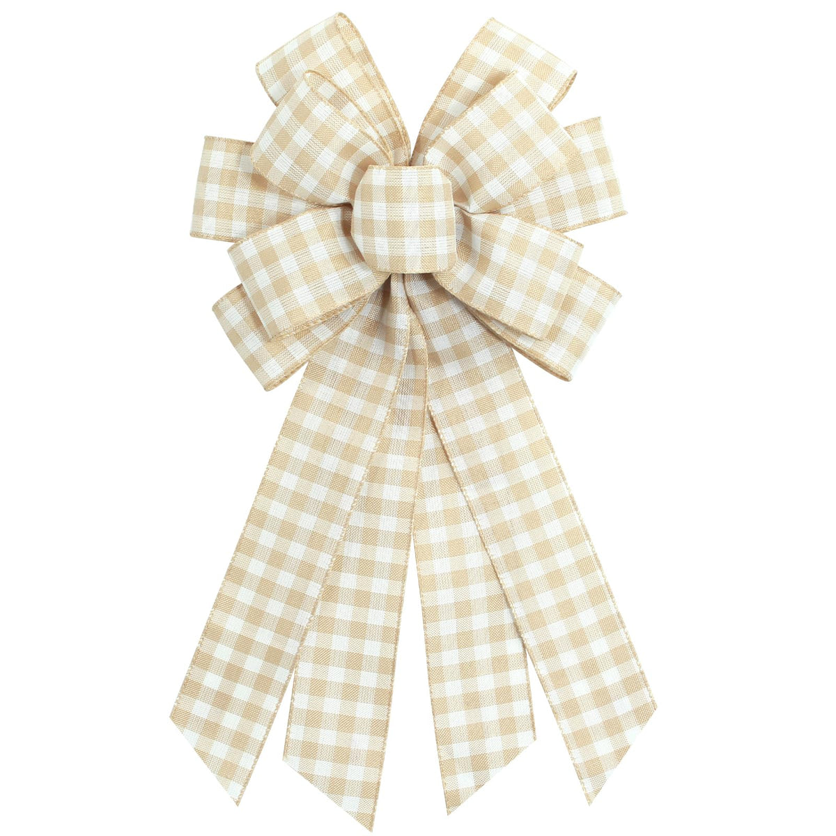 Large Natural Buffalo Plaid Wreath Bows, - Image 6