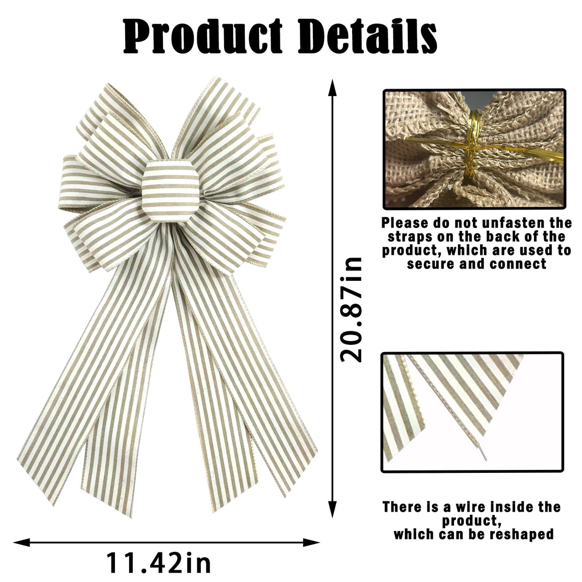 Natural Burlap Wreath Bow 20 x 11 Inches - Image 8