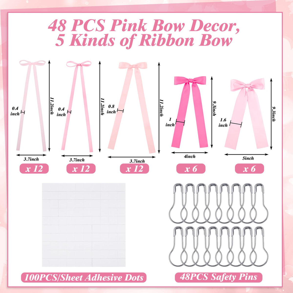Pink Bow Birthday Decorations, 48 Pcs Pi - Image 9
