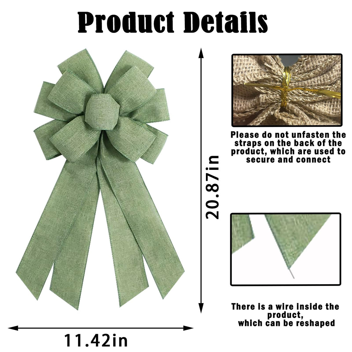 Sage Green Burlap Wreath Bow 20 x 11 Inc - Image 4