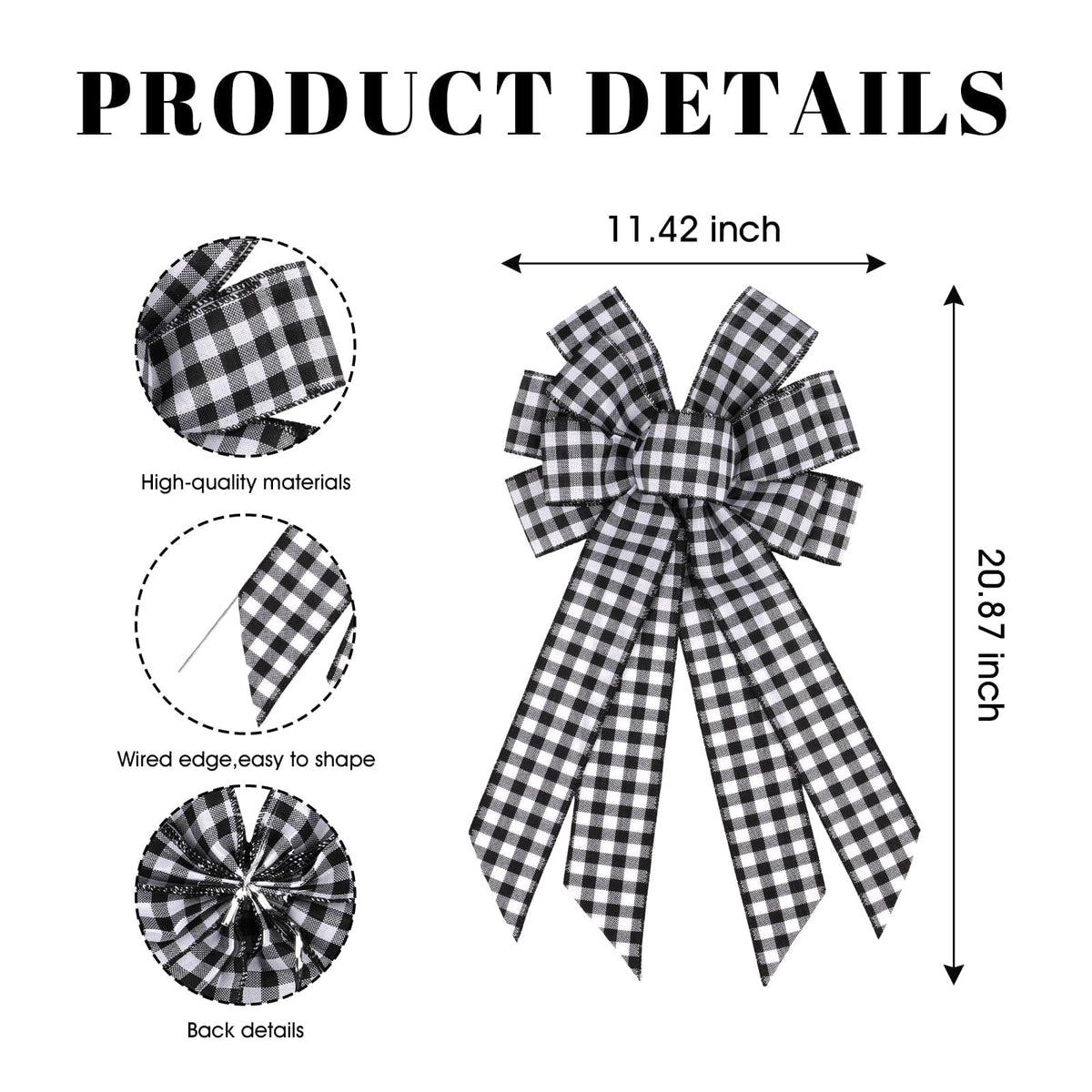 YKW Large Buffalo Plaid Bow with Wired E - Image 8