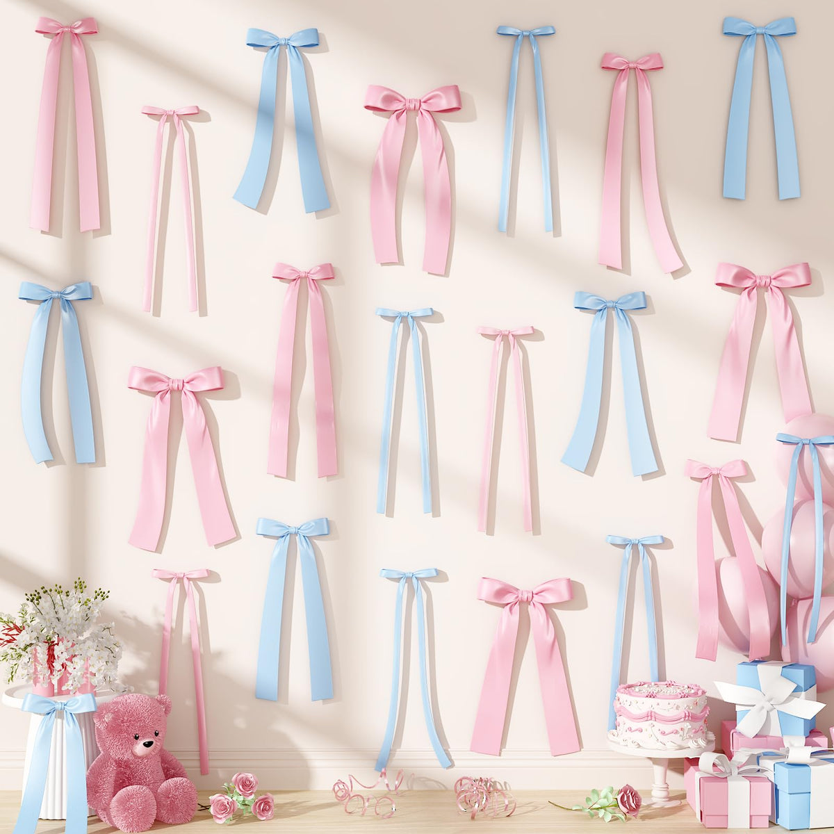 Pink and Blue Bows Decorations, 40Pcs Ge - Image 9