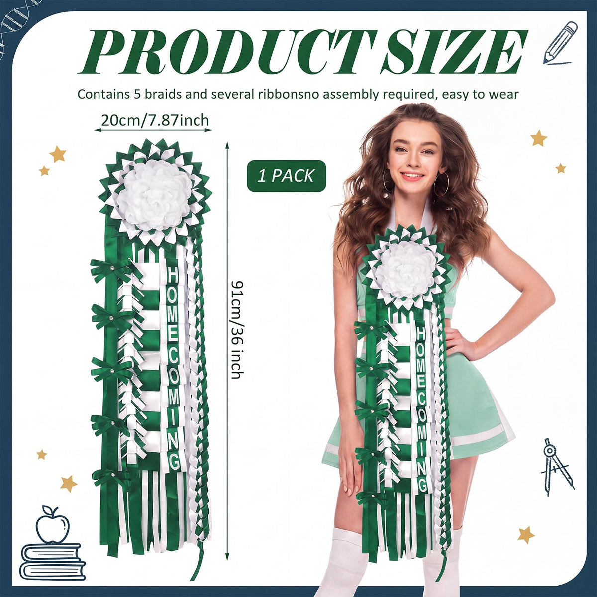 Hoolerry 1 Set Homecoming Mum Braid,Gree - Image 9