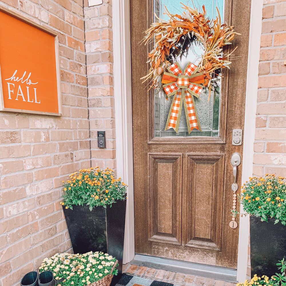 2pcs Fall Burlap Bows - Plaid Orange/Buf - Image 9