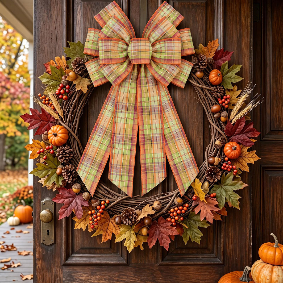 2 Pack Fall Plaid Wreath Bows 12.99x8.46 - Image 8