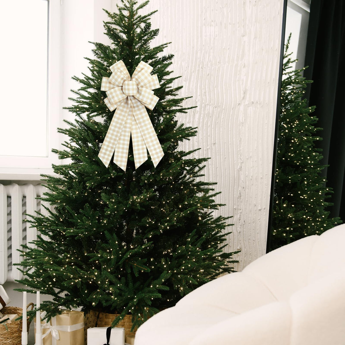 Large Natural Buffalo Plaid Wreath Bows, - Image 9