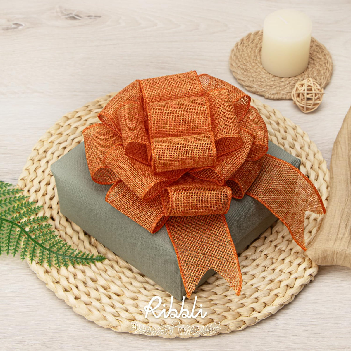 Ribbli Orange Wired Ribbon,Orange Burlap - Image 9