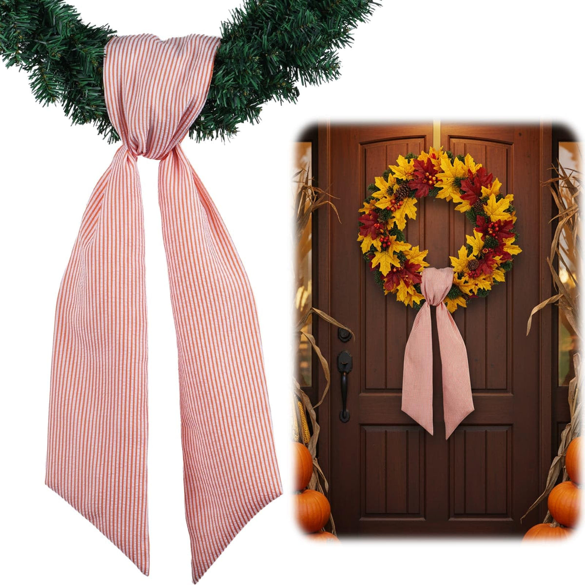 Orange Striped Wreath Sash for Door Deco - Image 9