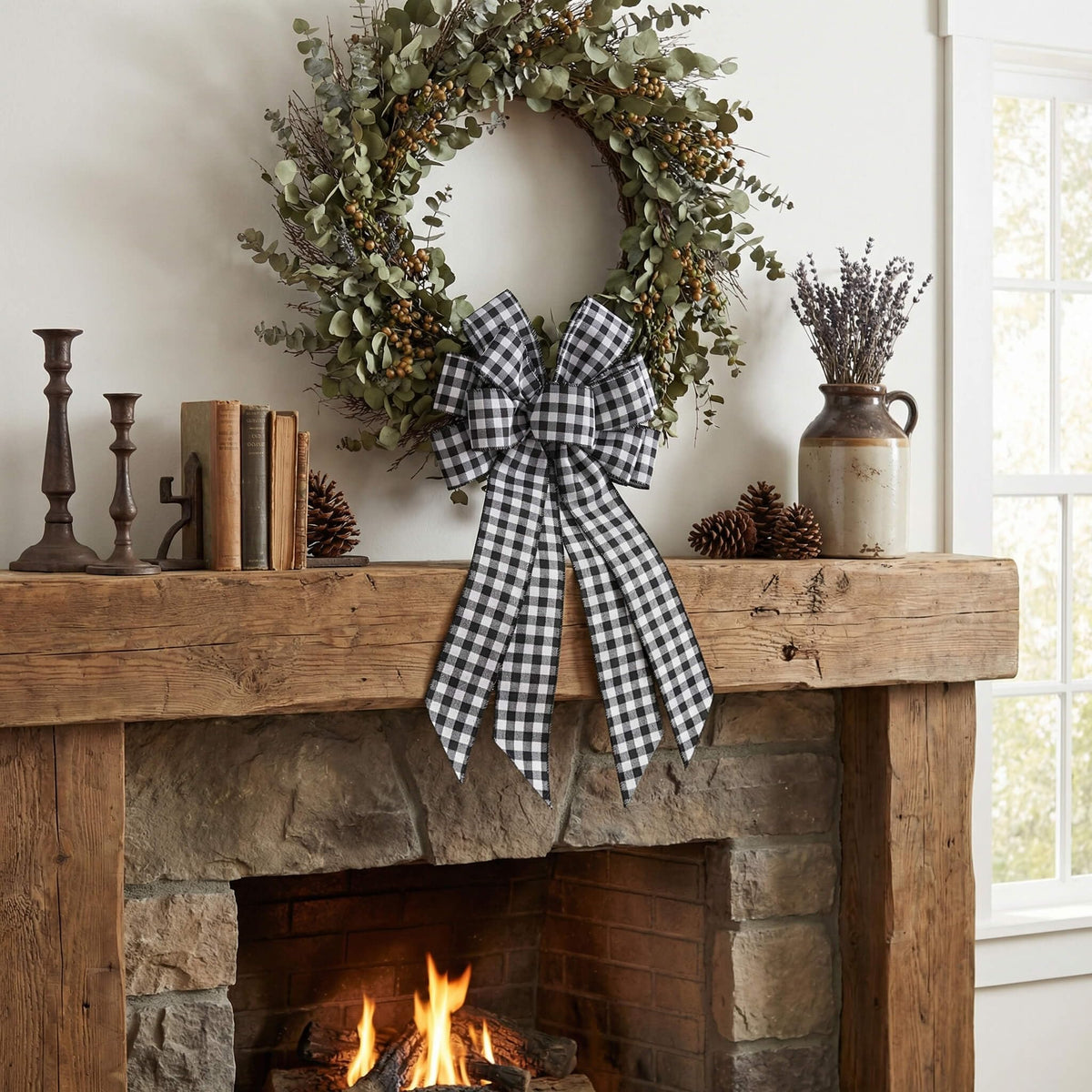 YKW Large Buffalo Plaid Bow with Wired E - Image 9