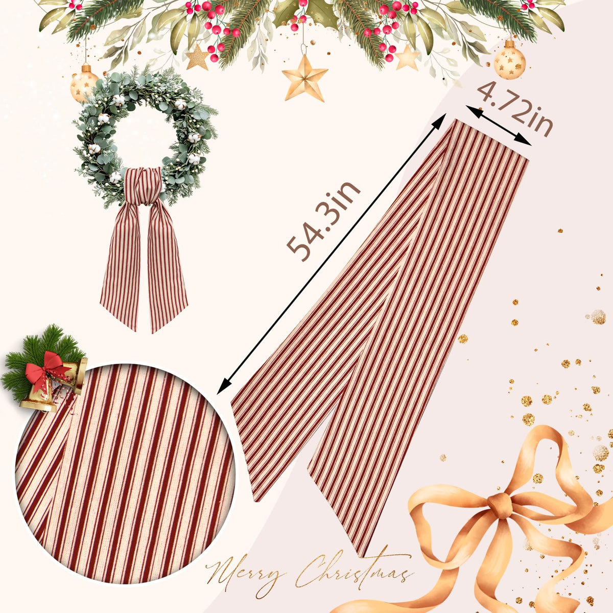 Christmas Wreath Sash for Front Door, Bi - Image 7