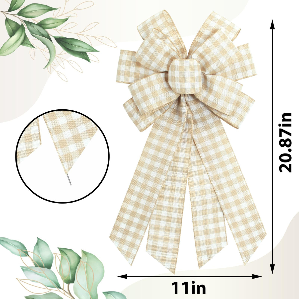 Large Natural Buffalo Plaid Wreath Bows, - Image 7