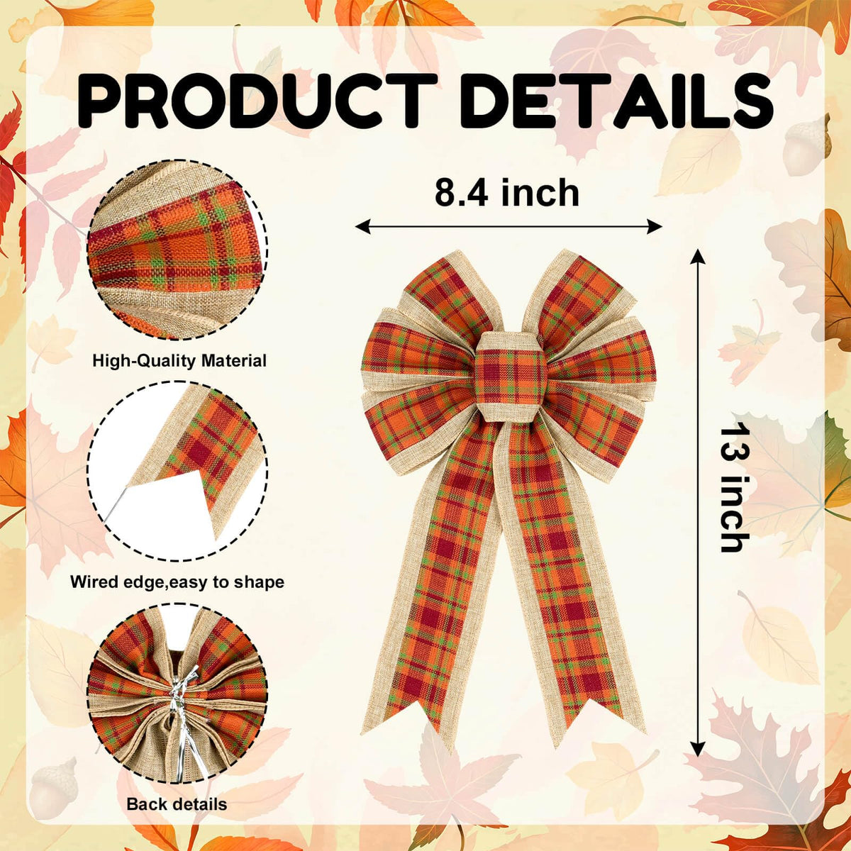 Fall Wreath Bow for Front Door, Plaid Th - Image 9