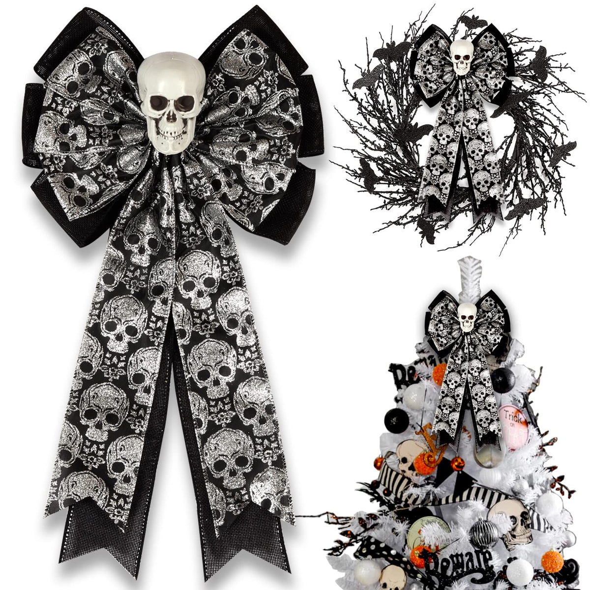 Skull Gothic Decor,Halloween Bows for Wr - Image 7