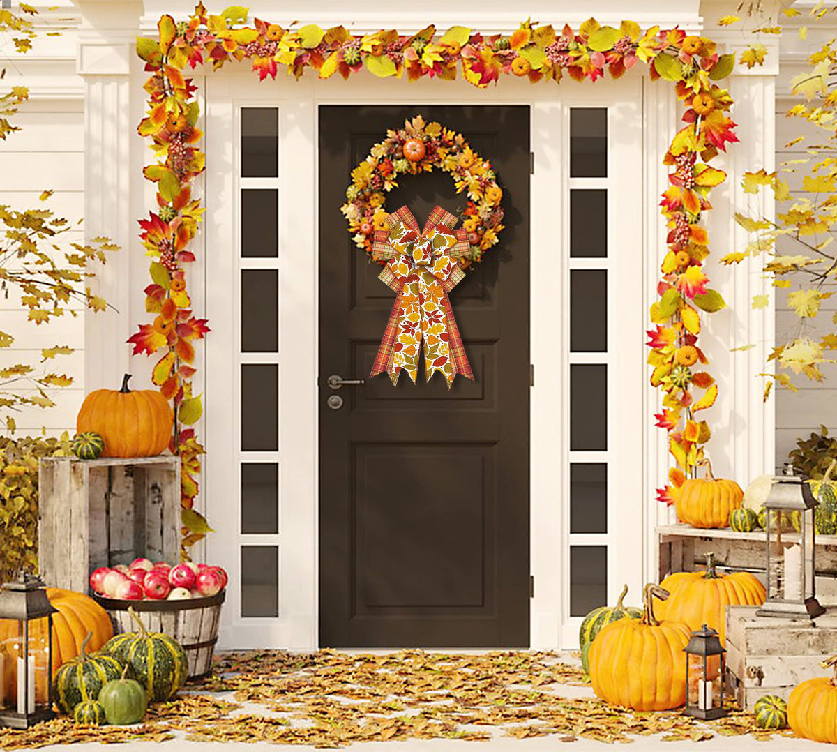 Large Fall Bow for Wreath, Burlap Orange - Image 8