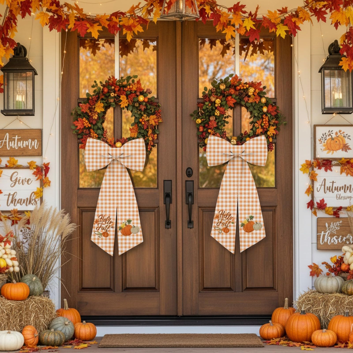 2 Pcs Fall Wreath Sash Plaid Pumpkin Hel - Image 8